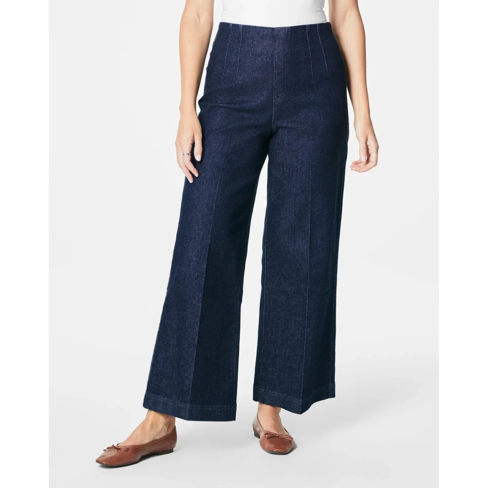 SPANX Wide Leg Denim-Look Jumpsuit Pants in Dark Blue
